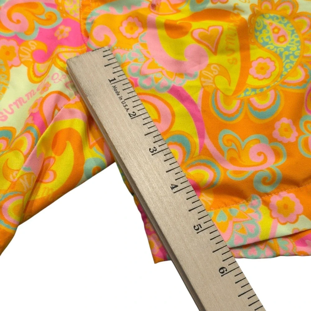 Kulani Kinies Mens Summer of Love Paisley Swim Trunks Orange Pink Yellow Large